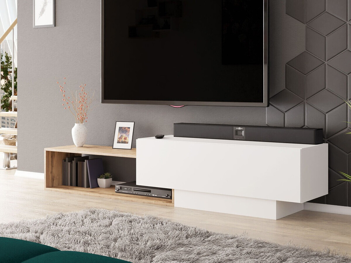 TV-bord Pinos (Hvid + Wotan eg)