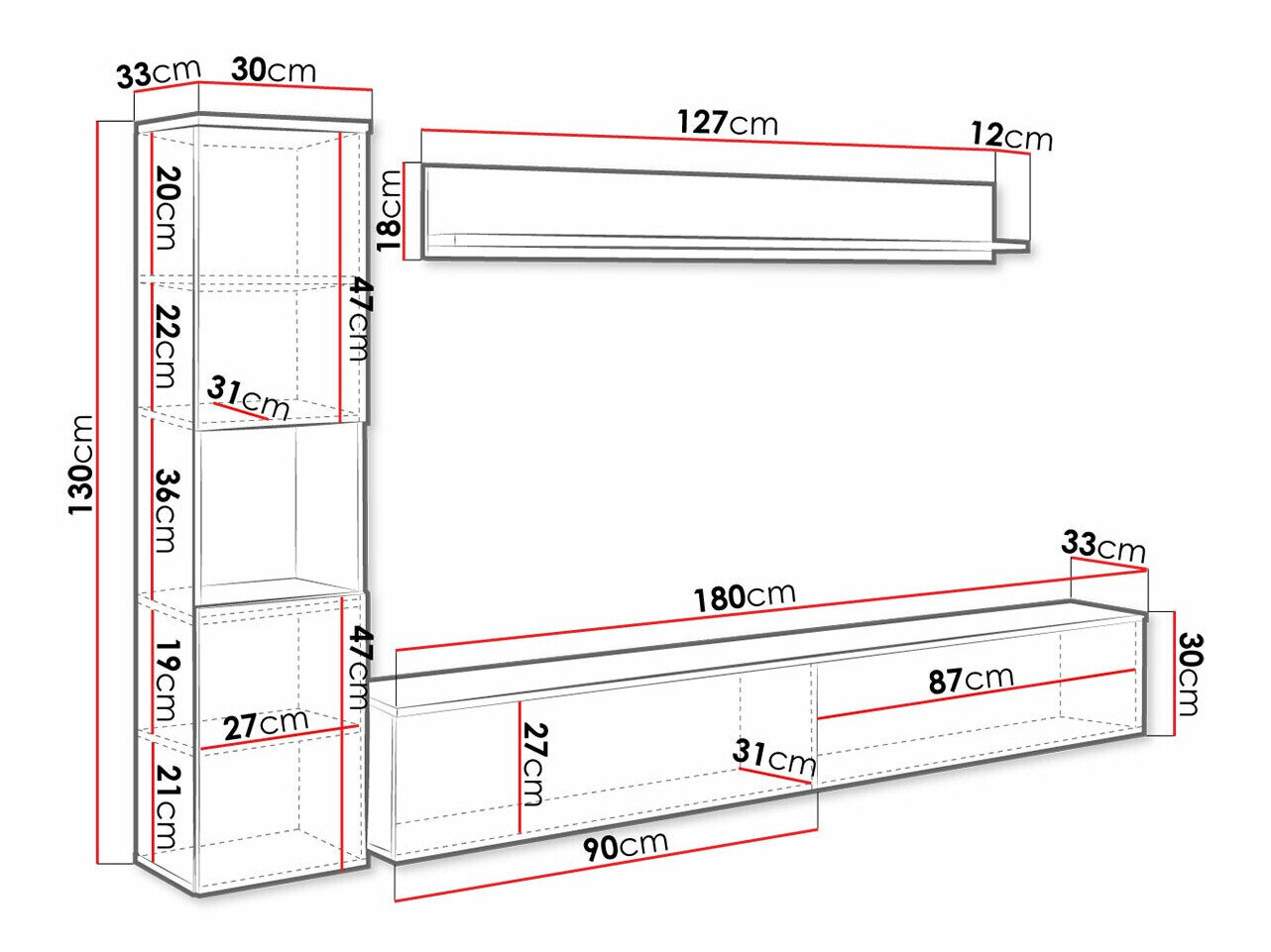 Stuemøbelsæt Sarasota 130 (Mørkegrå + Glansfuld hvid)