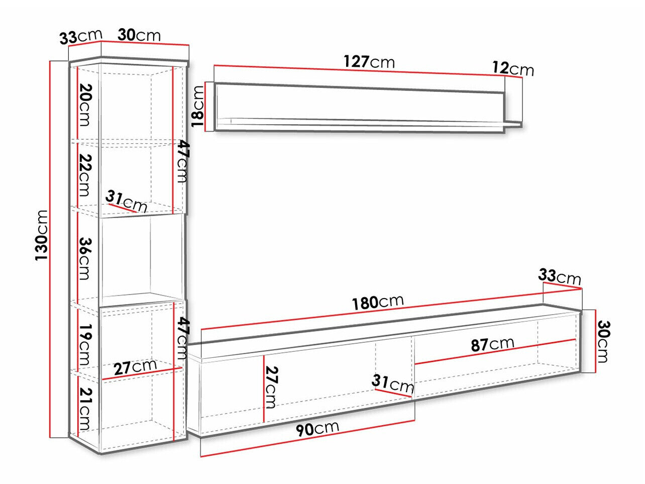 Stuemøbelsæt Sarasota 130 (Mørkegrå + Glansfuld hvid)