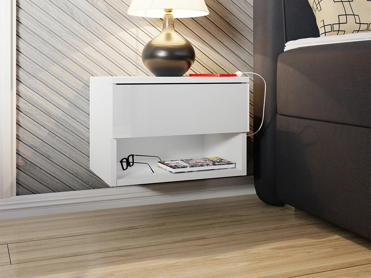 Sengebord Papilix (Hvid + Glansfuld hvid)
