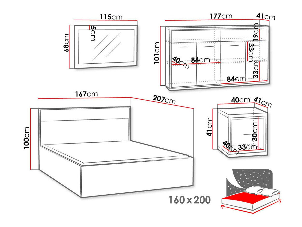 Soveværelsessæt Etrmoni 122 (Lyst træ + Egetræ)