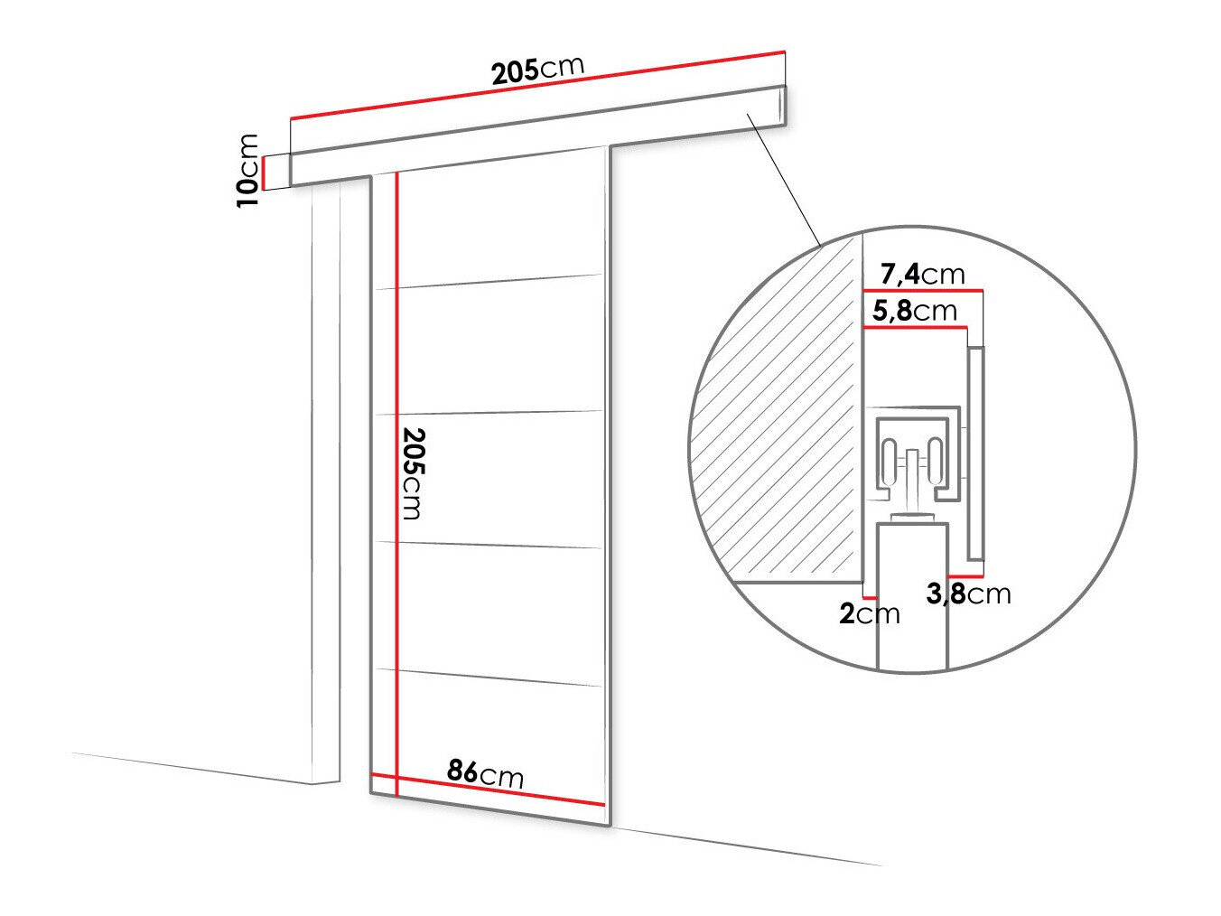 Skydedør Closico 170 (Hvid)