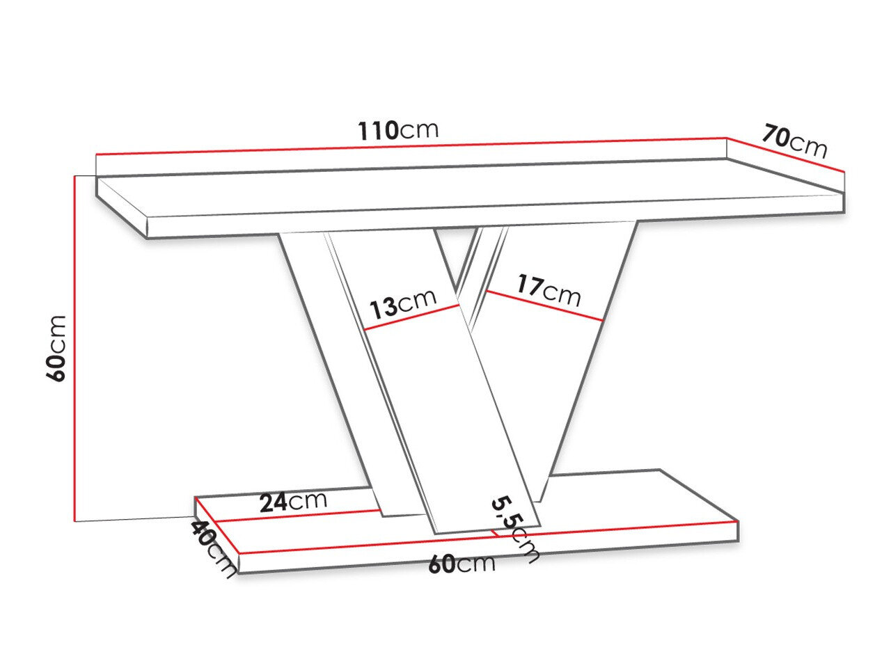 Sofabord Goodyear 128 (Blank sort + Beton)