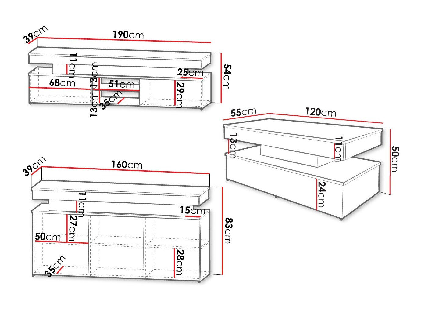 Stuemøbelsæt Monfero 105 (Hvid + Glansfuld hvid)