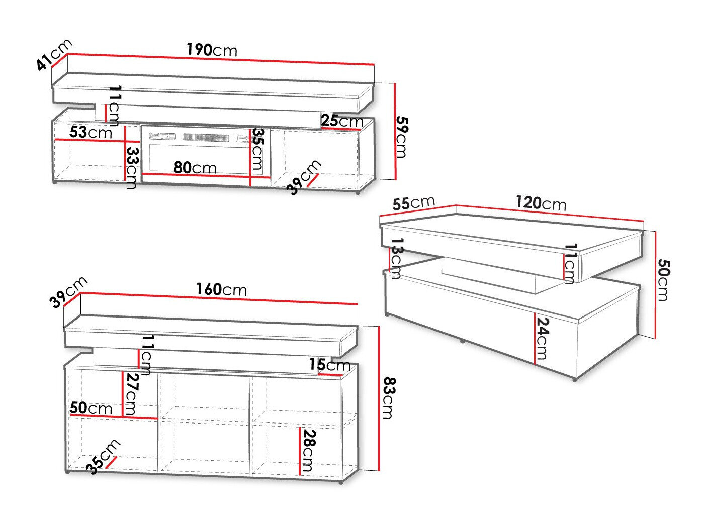 Stuemøbelsæt Monfero 106 (Sort + Blank sort)