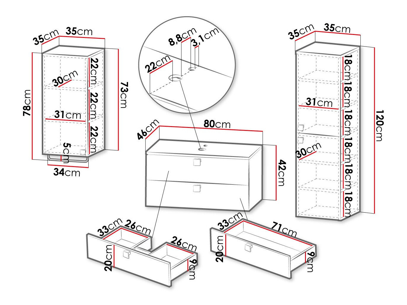 Badeværelsessæt Orlvera 105 (Hvid)