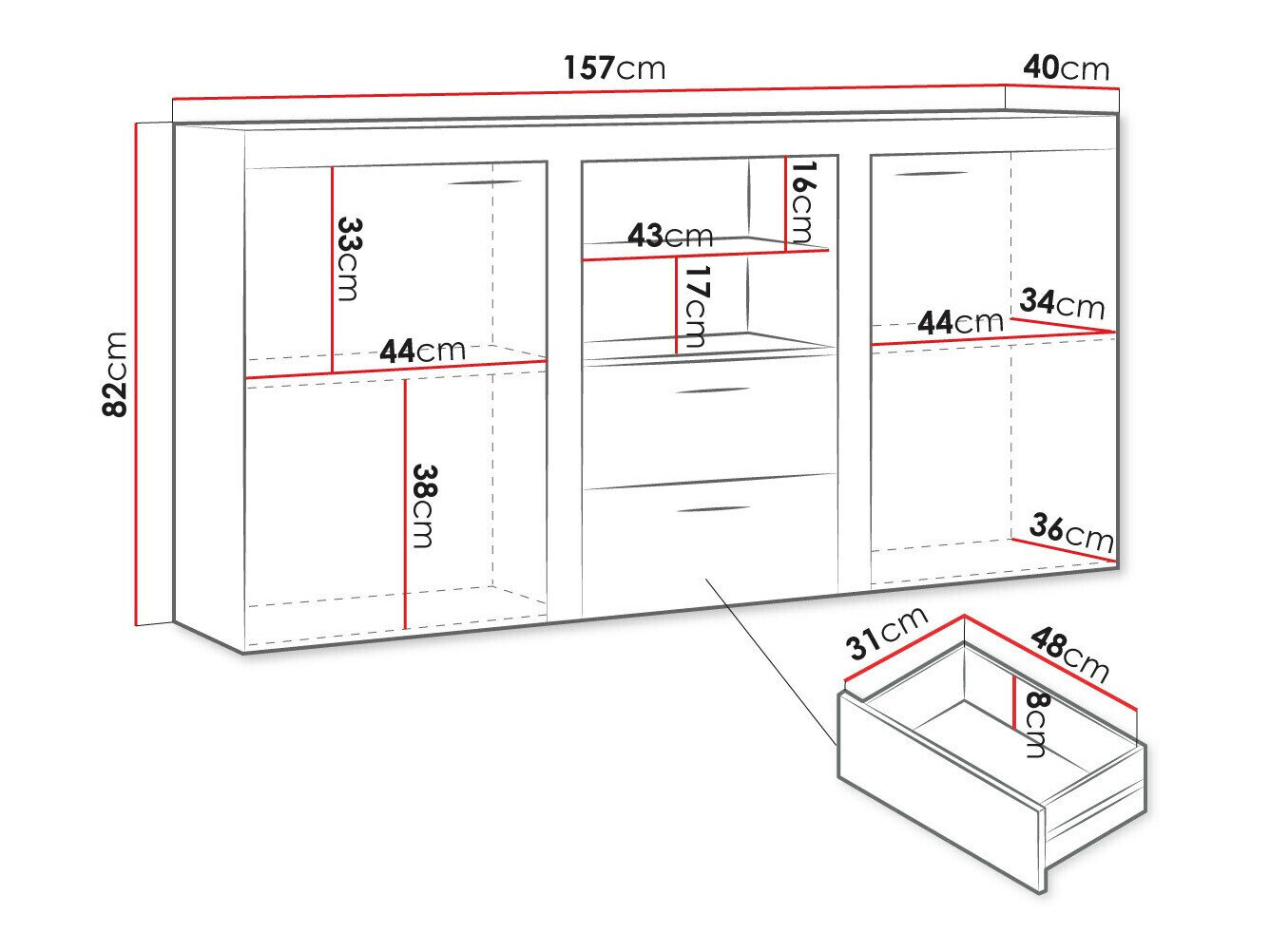 Kommode Tucson 104 (Hvid + Beton)