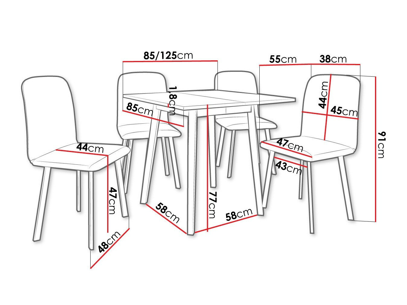 Spisestuesæt Edmond 116 (Hvid + Sort)