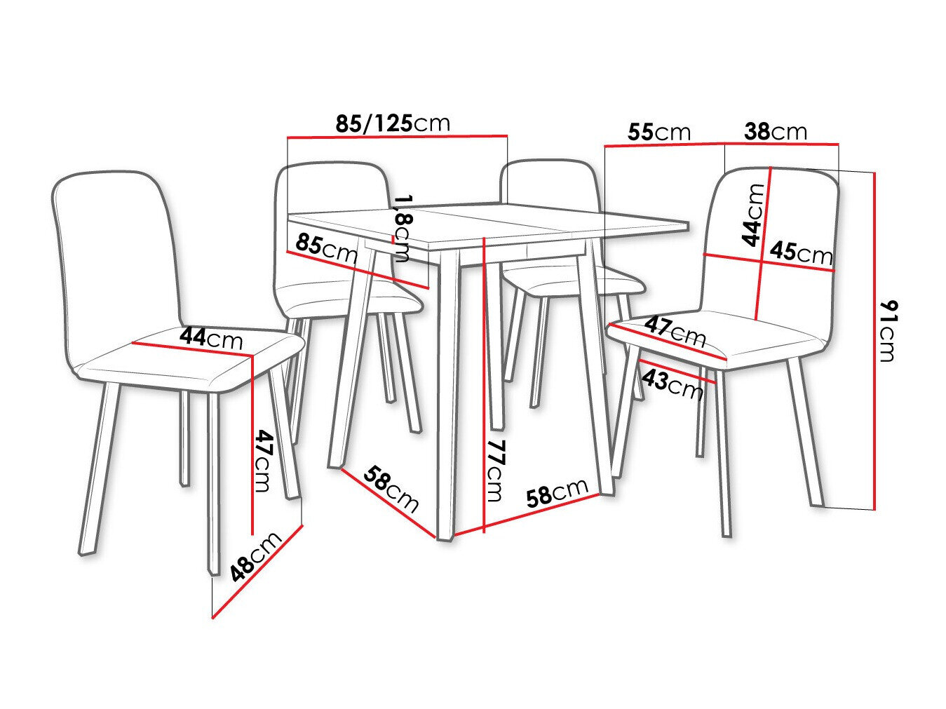 Spisestuesæt Edmond 116 (Hvid + Sort)
