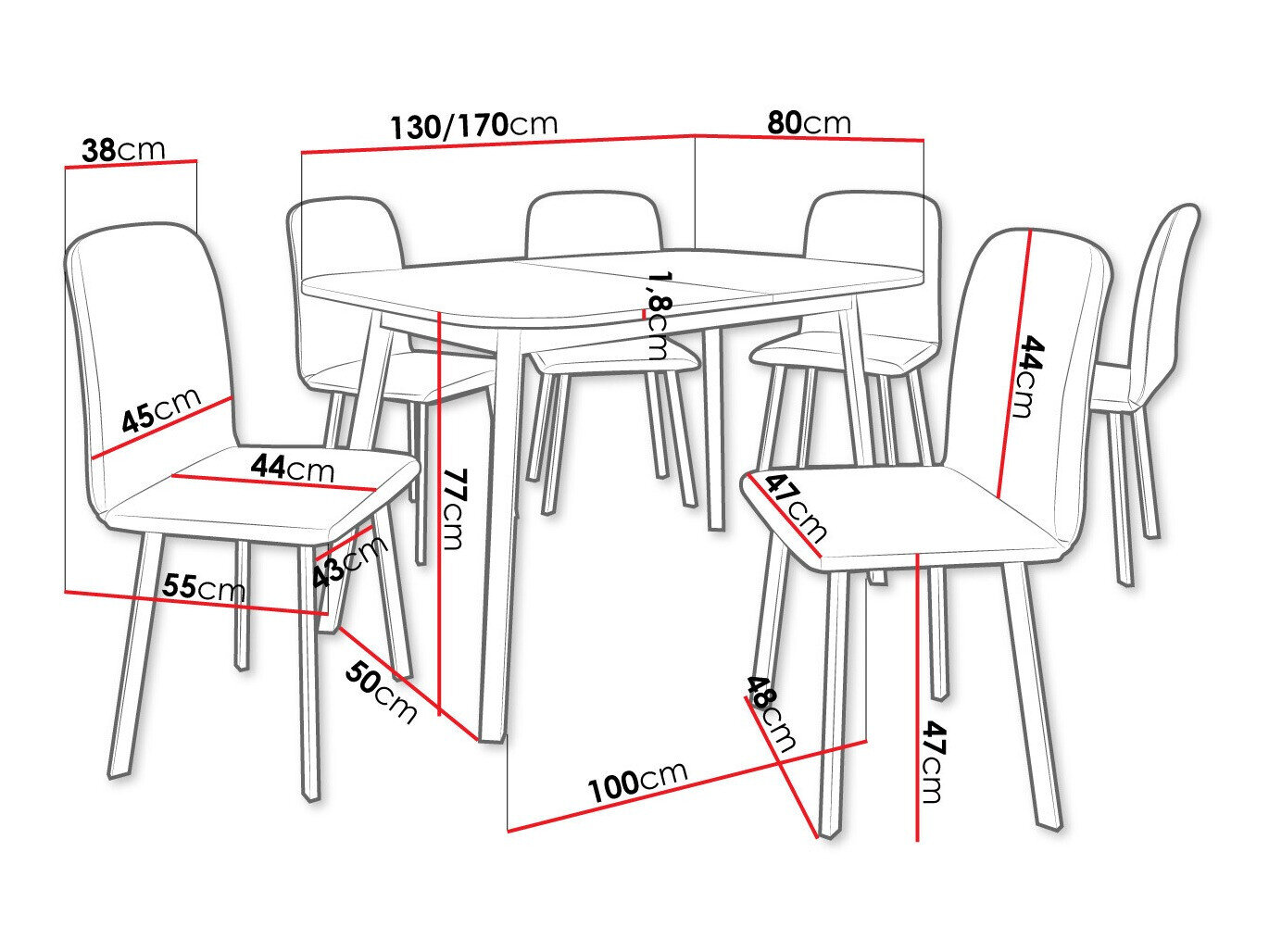 Spisestuesæt Edmond 117 (Grå marmor + Sort)
