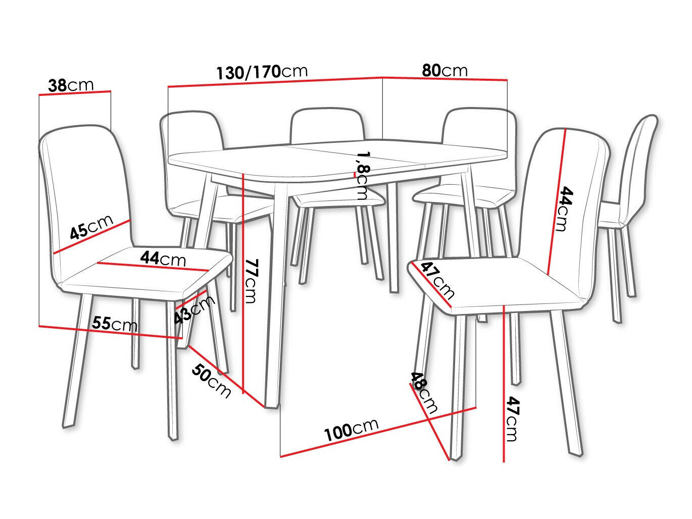 Spisestuesæt Edmond 117 (Hvid + Sort)