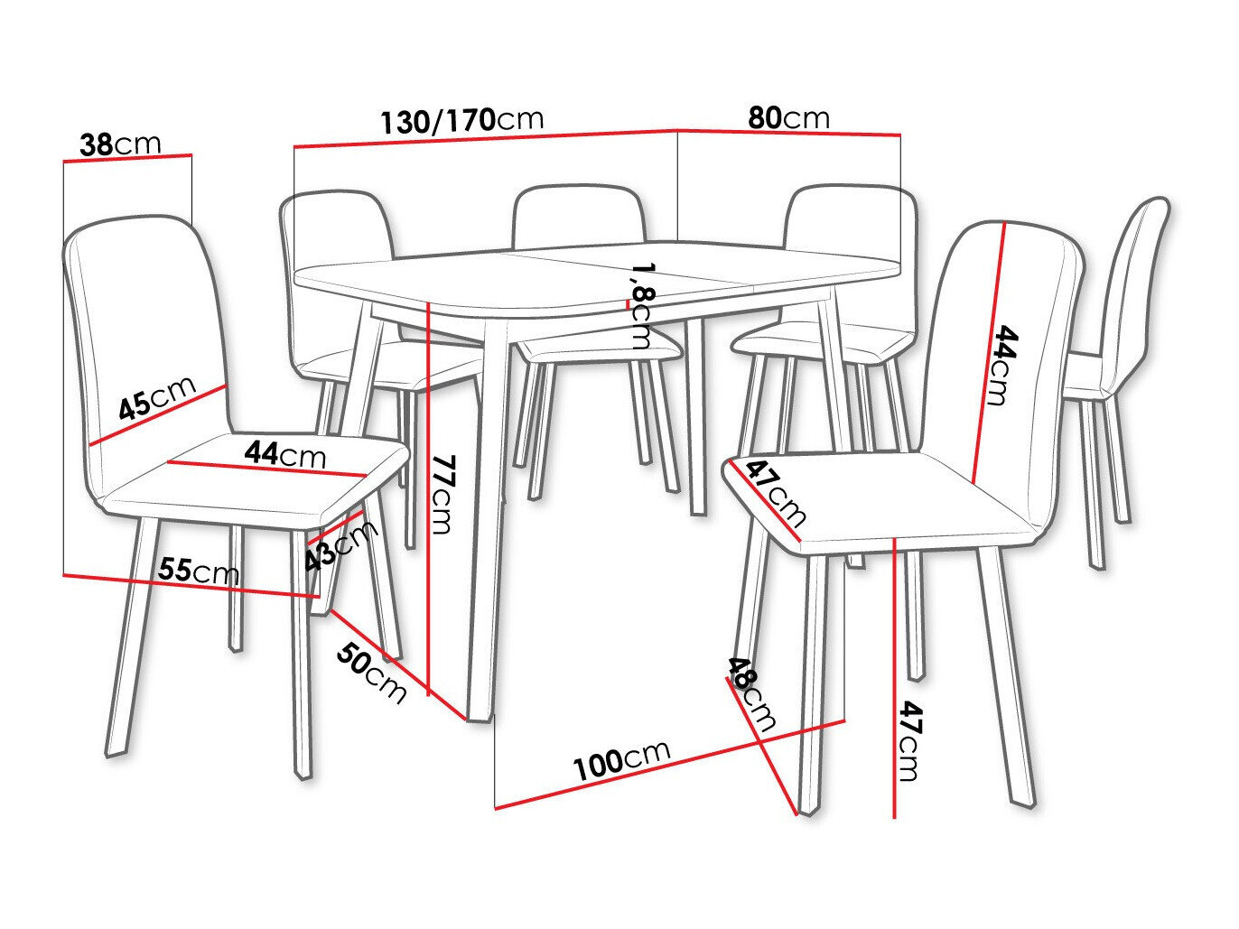 Spisestuesæt Edmond 117 (Hvid + Sort)