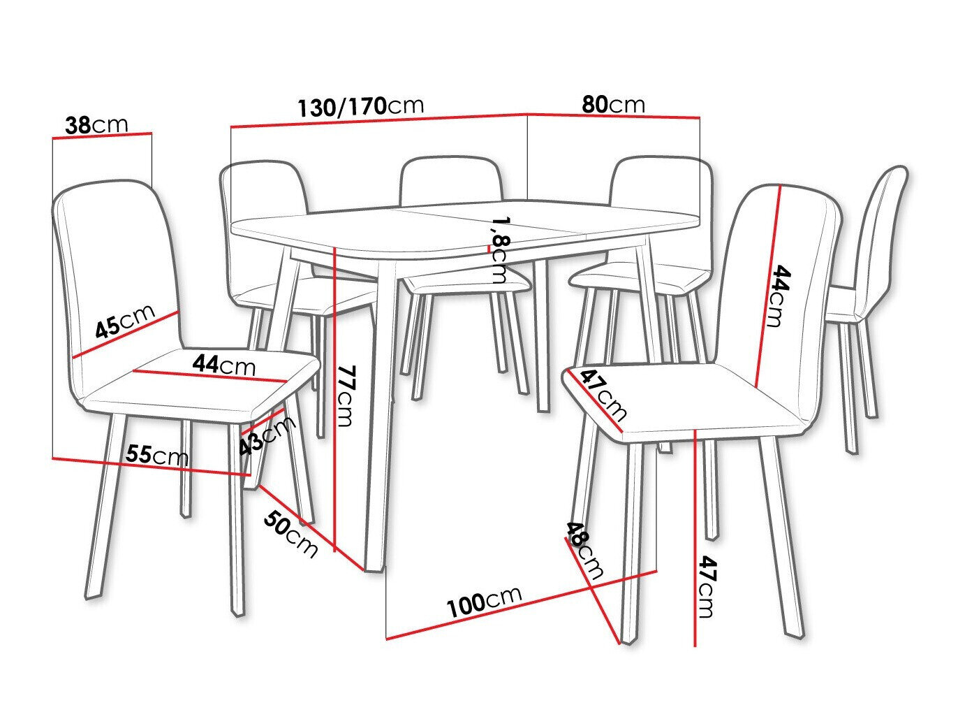 Spisestuesæt Edmond 117 (Grå marmor + Sort)
