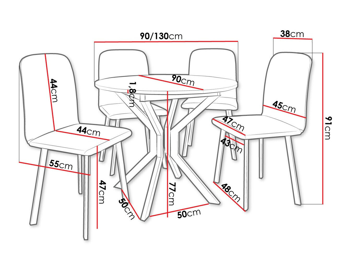 Spisestuesæt Edmond 118 (Grå marmor + Sort)
