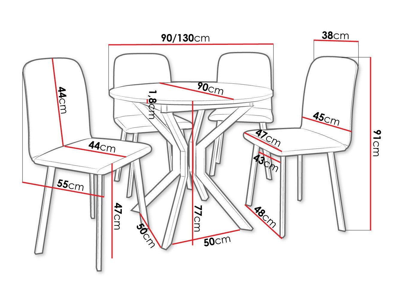 Spisestuesæt Edmond 118 (Grå marmor + Sort)