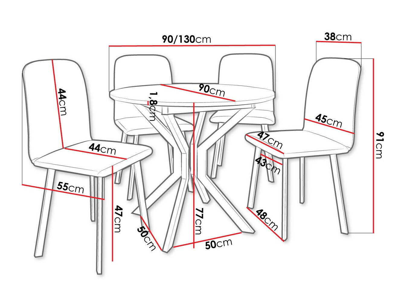 Spisestuesæt Edmond 118 (Hvid + Sort)