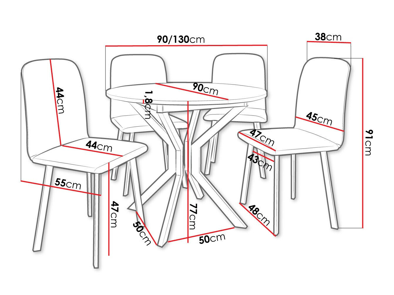 Spisestuesæt Edmond 118 (Hvid + Sort)