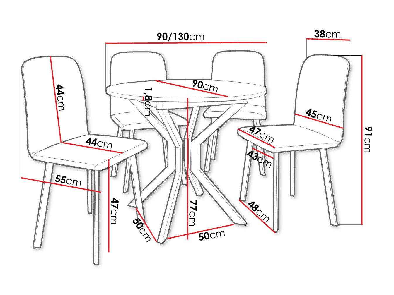 Spisestuesæt Edmond 118 (Hvid + Sort)