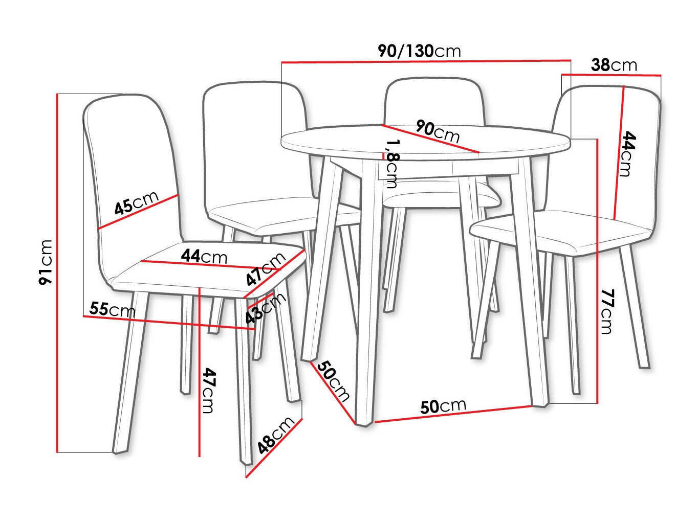 Spisestuesæt Edmond 119 (Hvid + Sort)