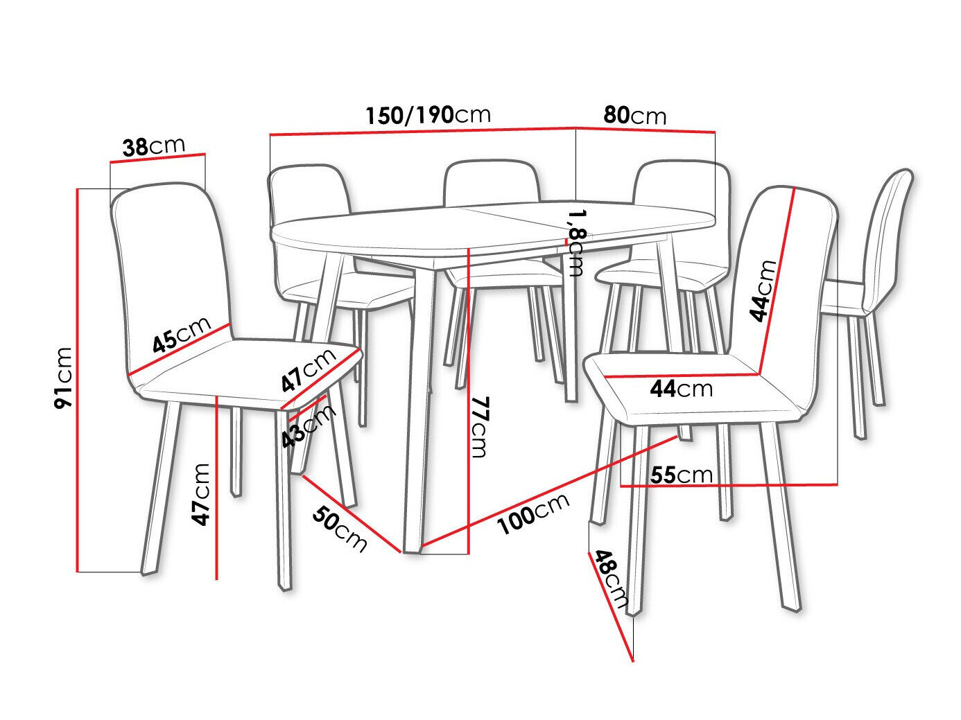 Spisestuesæt Edmond 121 (Hvid + Sort)