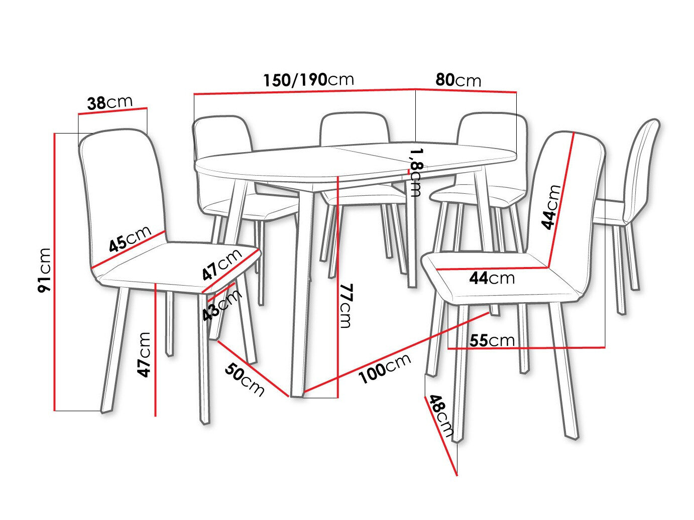 Spisestuesæt Edmond 121 (Hvid + Sort)