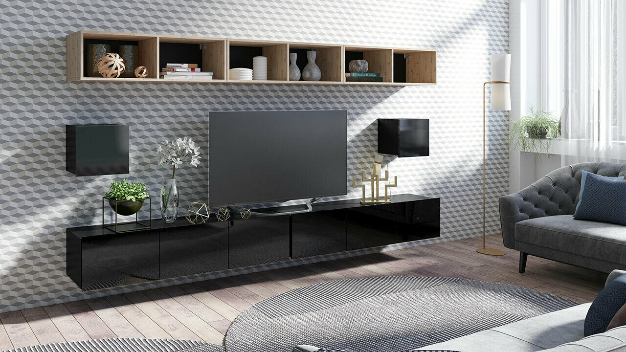 Stuemøbelsæt Remus XXXIII (Sort + Blank sort + Artisan eg)