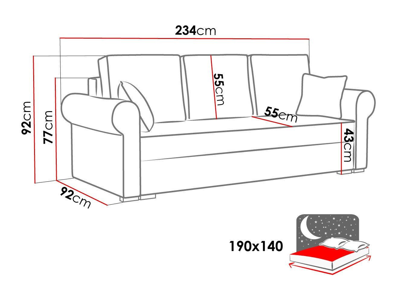 Sovesofa Columbus 130 (Mono 244)