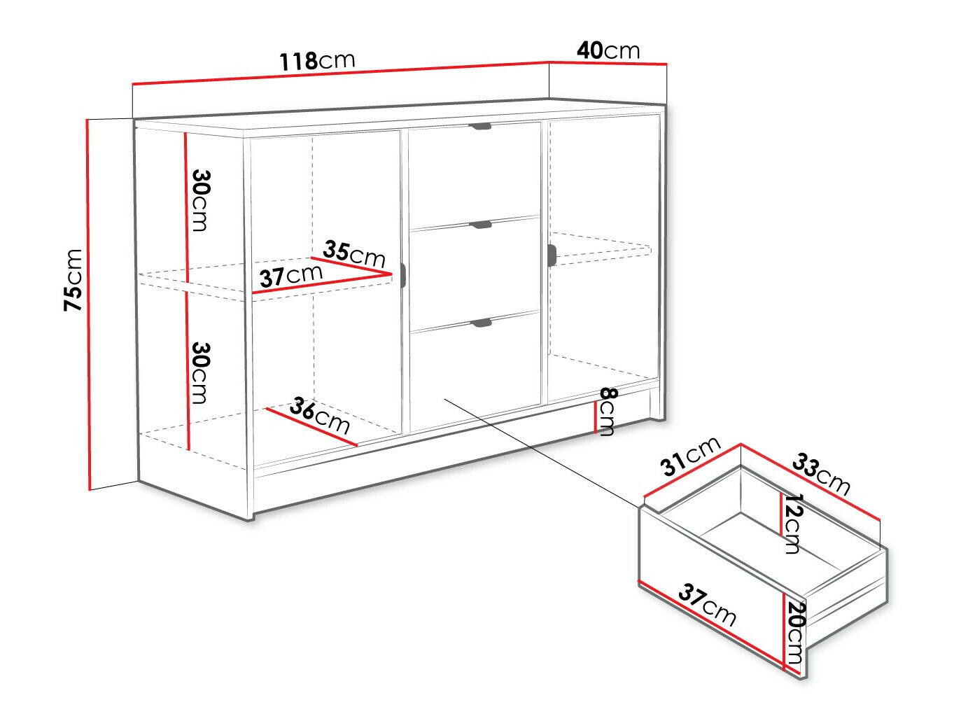 Kommode Comfivo Papilio (Sort)