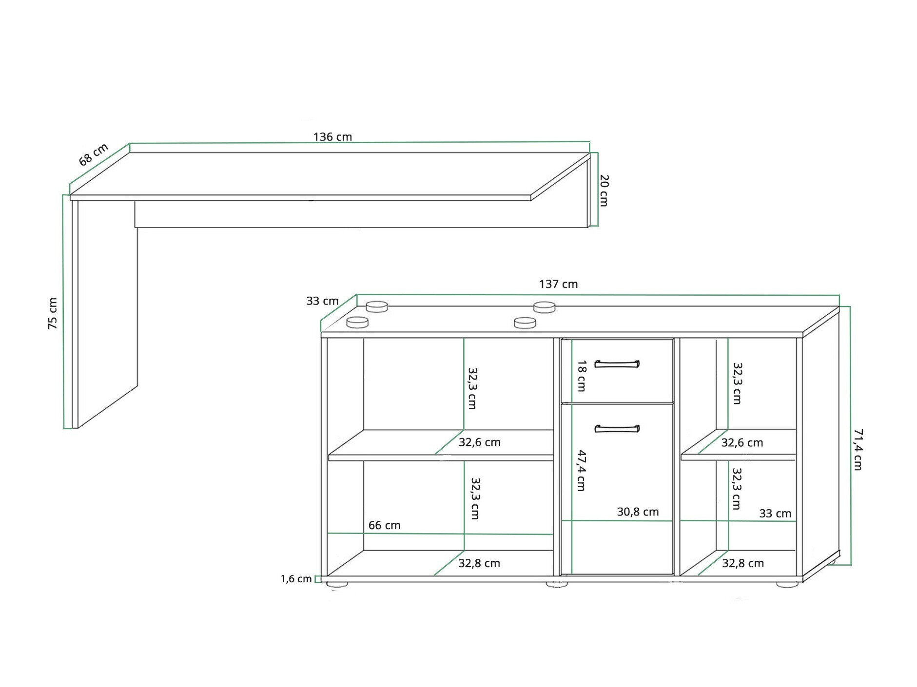 Hjørneskrivebord Gilroy 113 (Hvid + Blank sort)