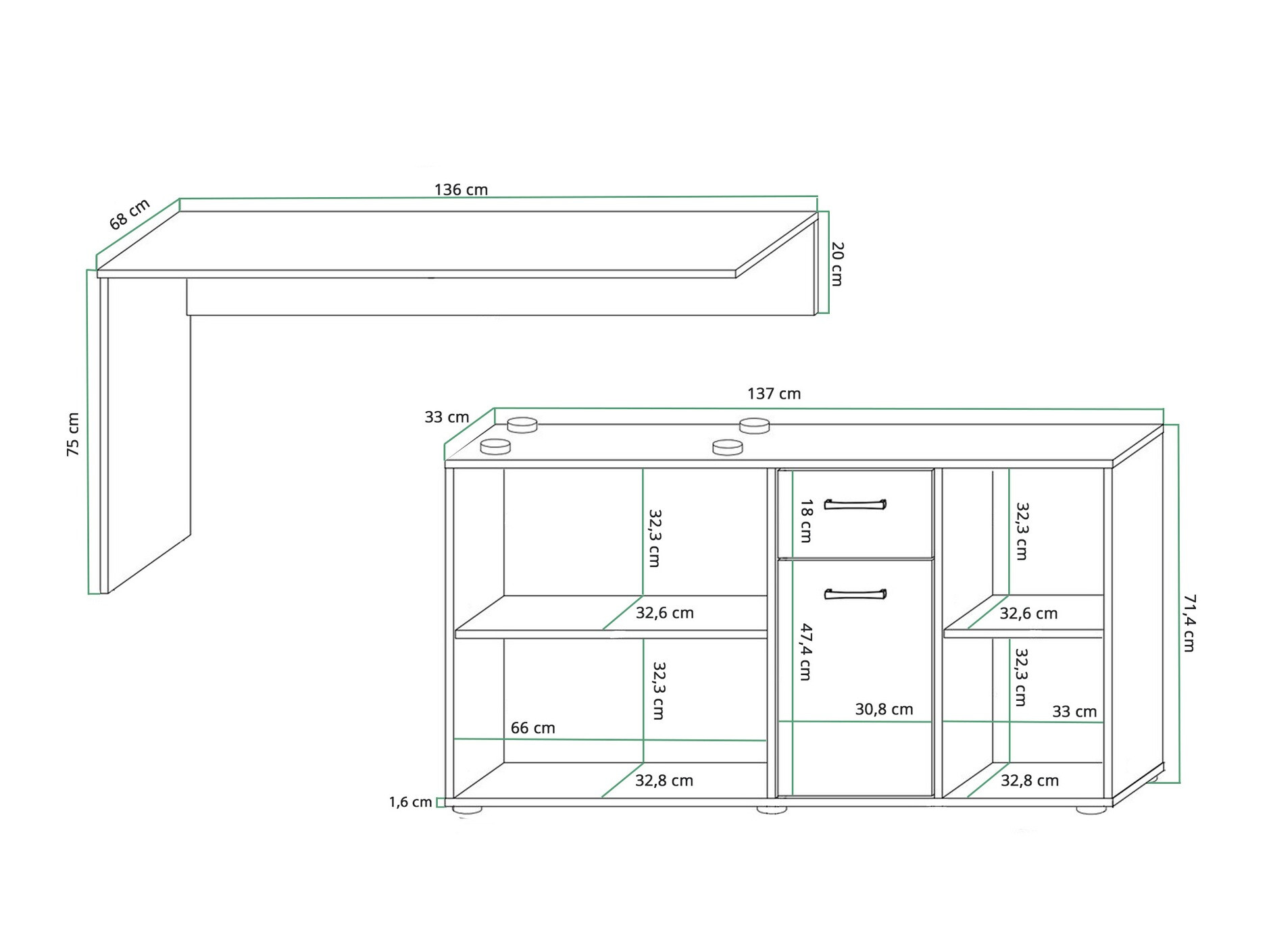Hjørneskrivebord Gilroy 113 (Hvid + Glansfuld hvid)