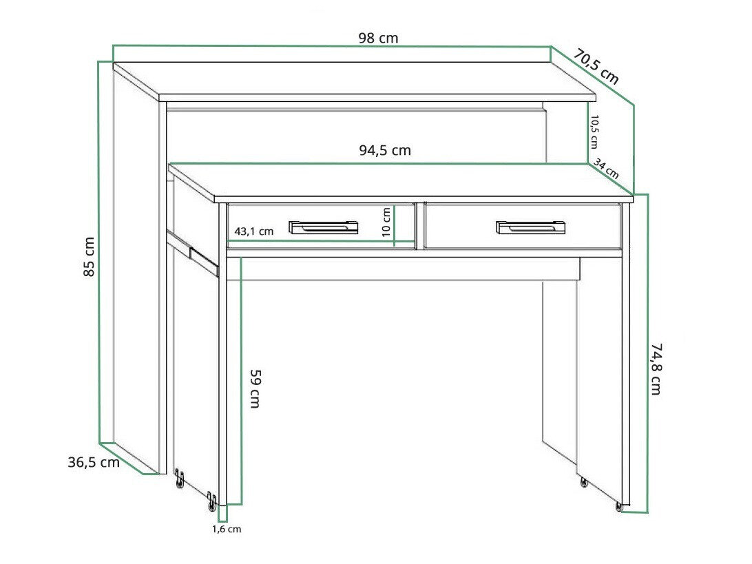 Skrivebord Gilroy 103 (Hvid + Blank sort)