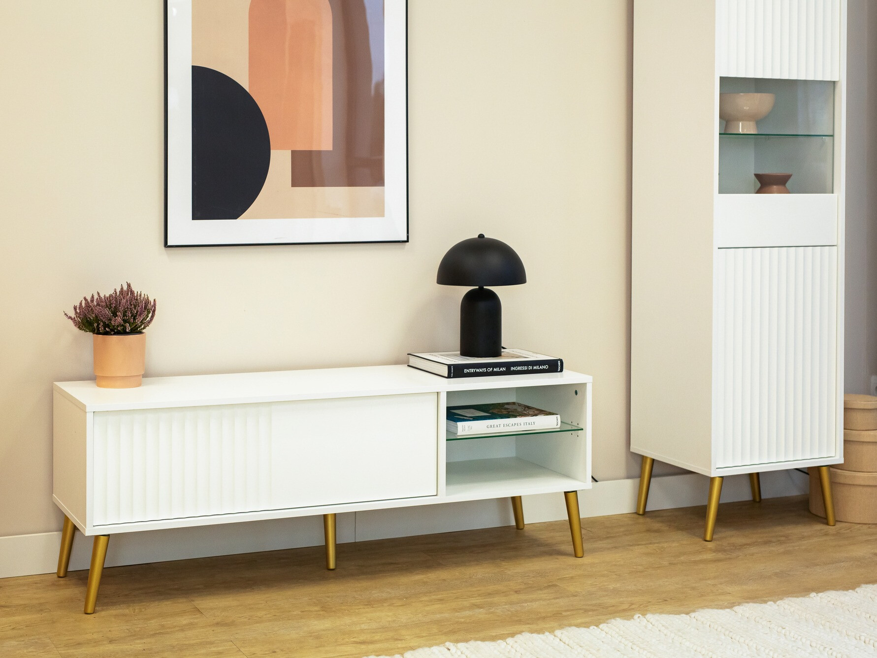 TV-bord Cirferi 104 (Hvid + Gylden)