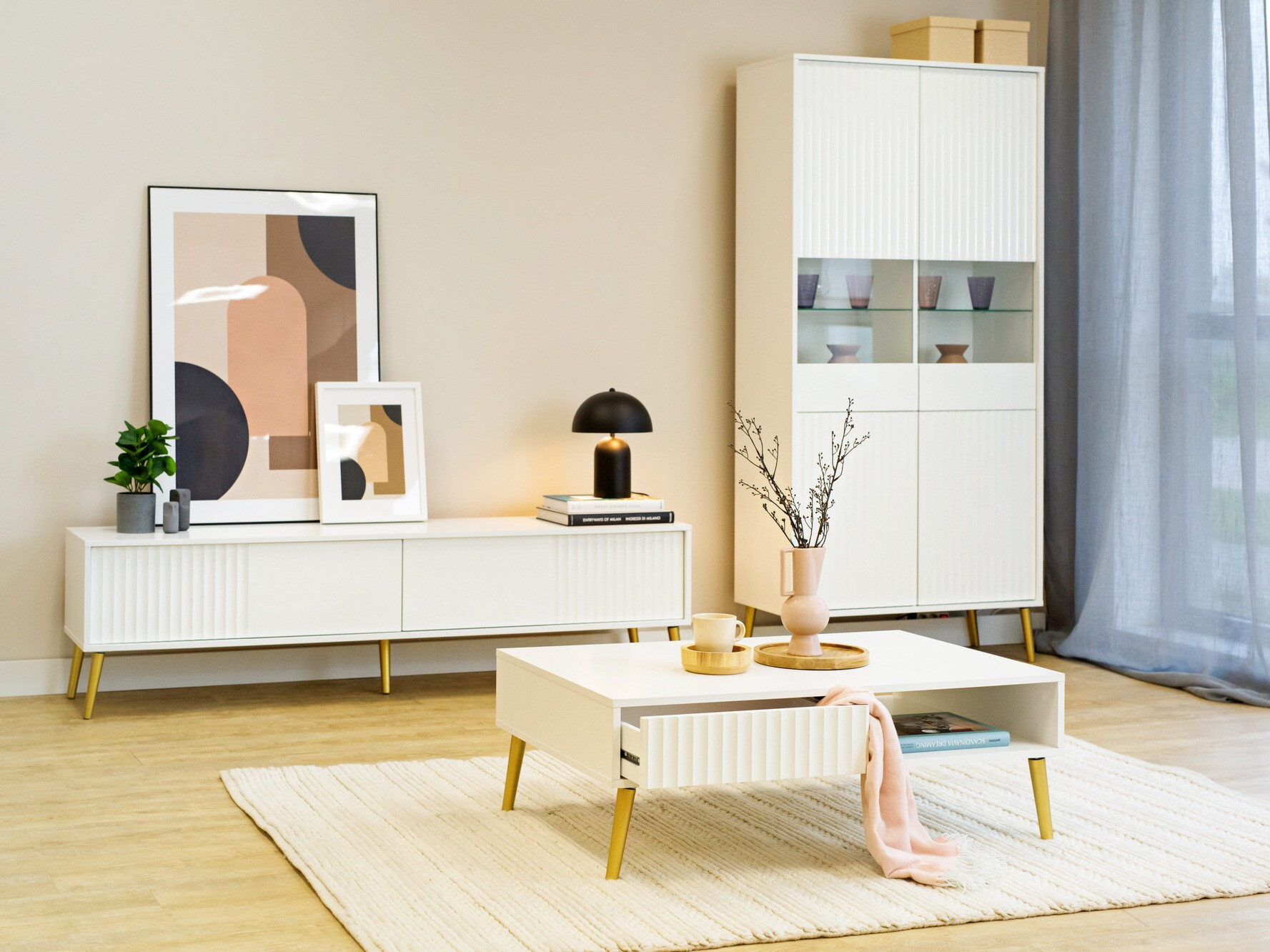 TV-bord Cirferi 105 (Hvid + Gylden)