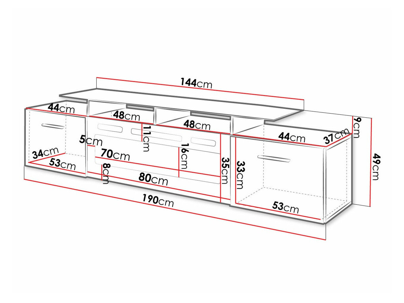 TV-bord Charlotte 155 (Hvid + Glansfuld hvid)