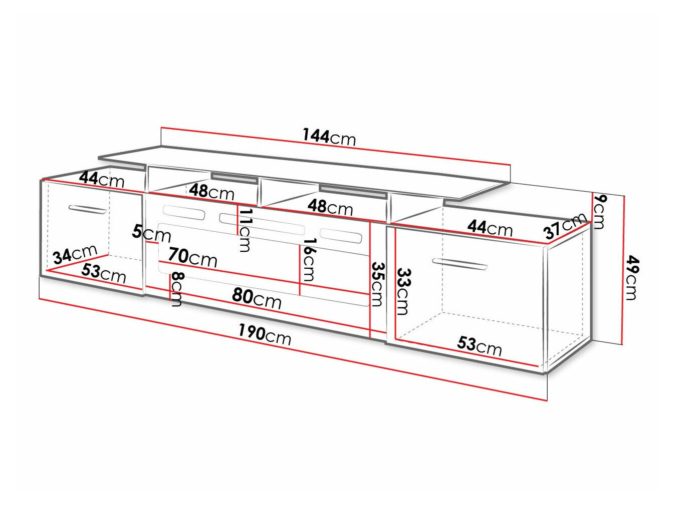 TV-bord Charlotte 155 (Sort + Blank sort)