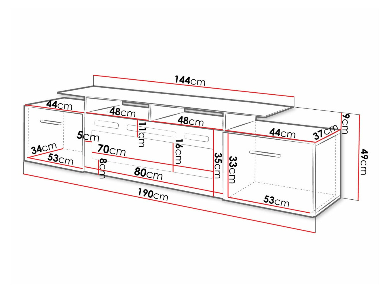 TV-bord Numerus (Hvid + Glansfuld hvid)