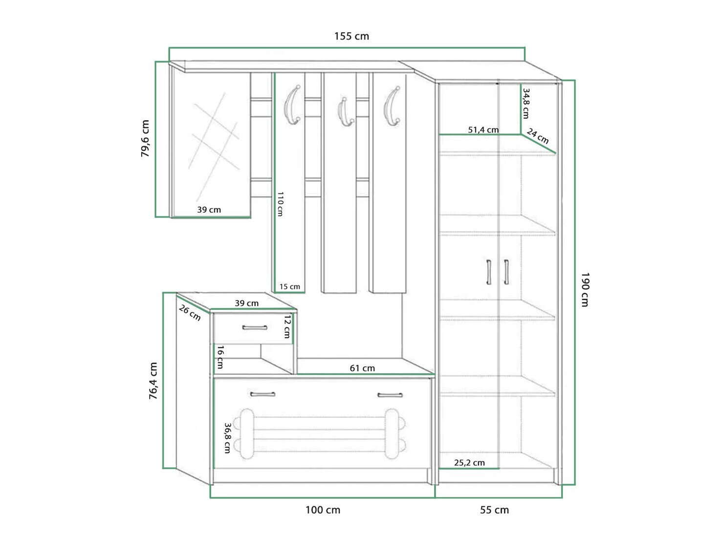 Entrésæt Gilroy 106 (Sonoma eg + Hvid)