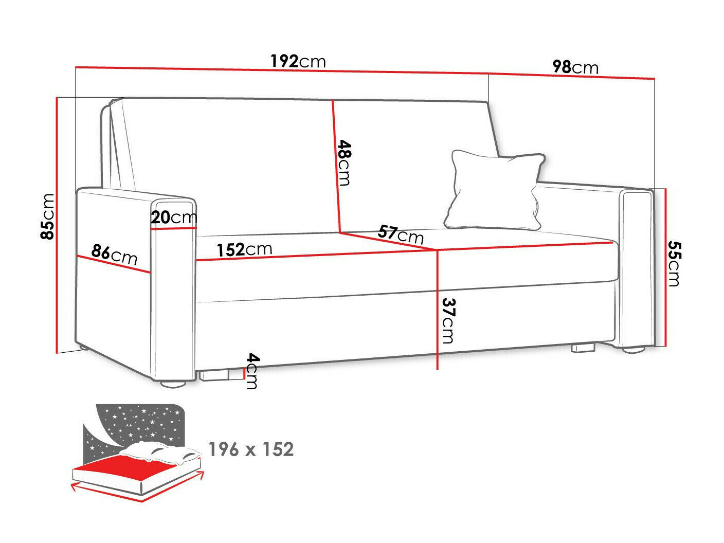 Sovesofa Columbus 185 (Poso 22)