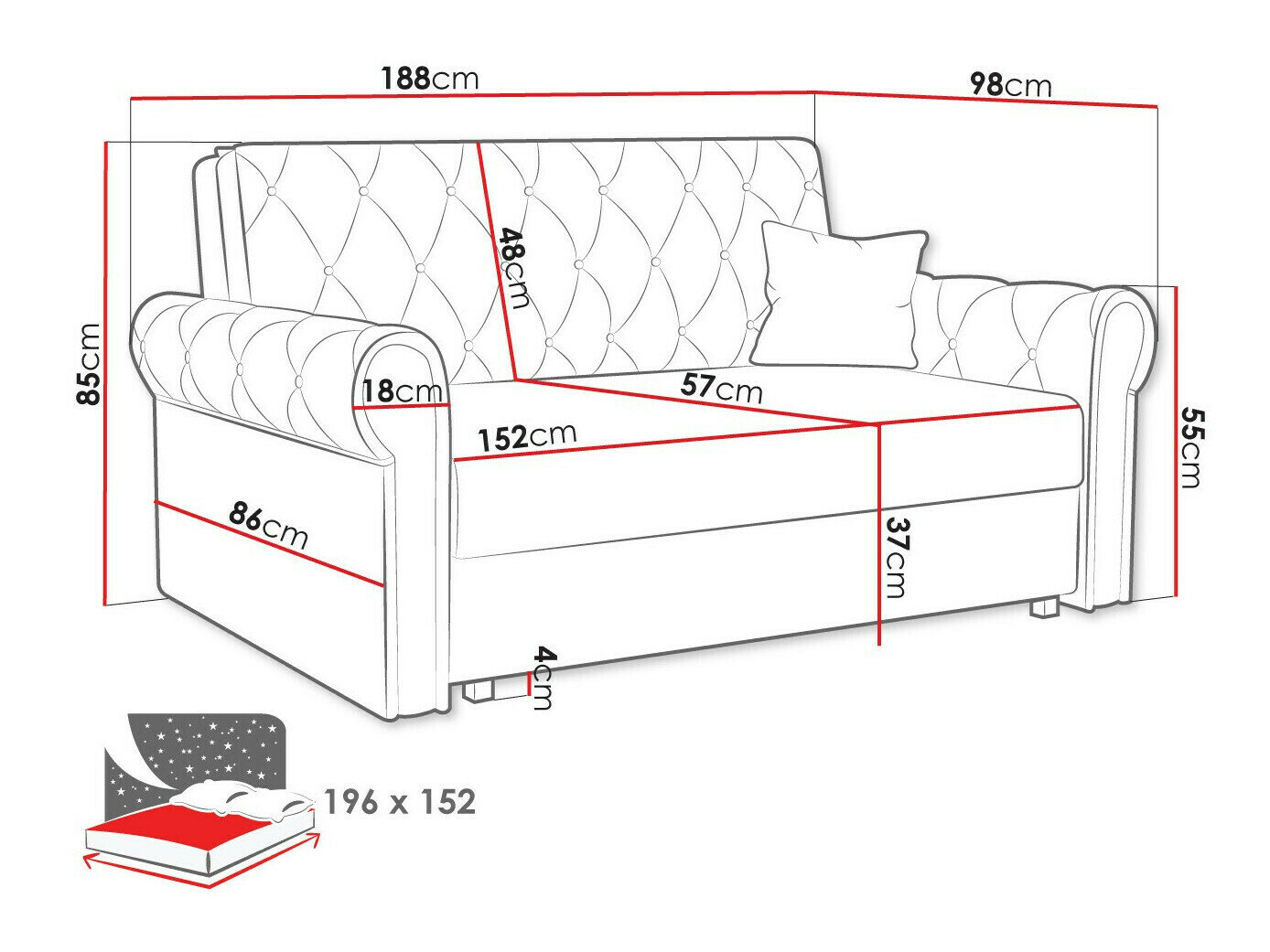 Sovesofa Columbus 196 (Kronos 53)