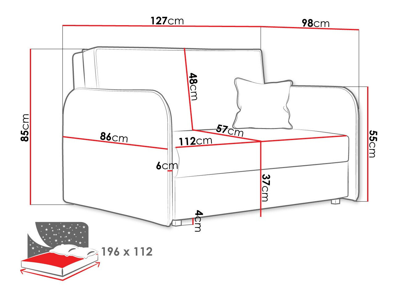 Sovesofa Columbus 124 (Mono 232)