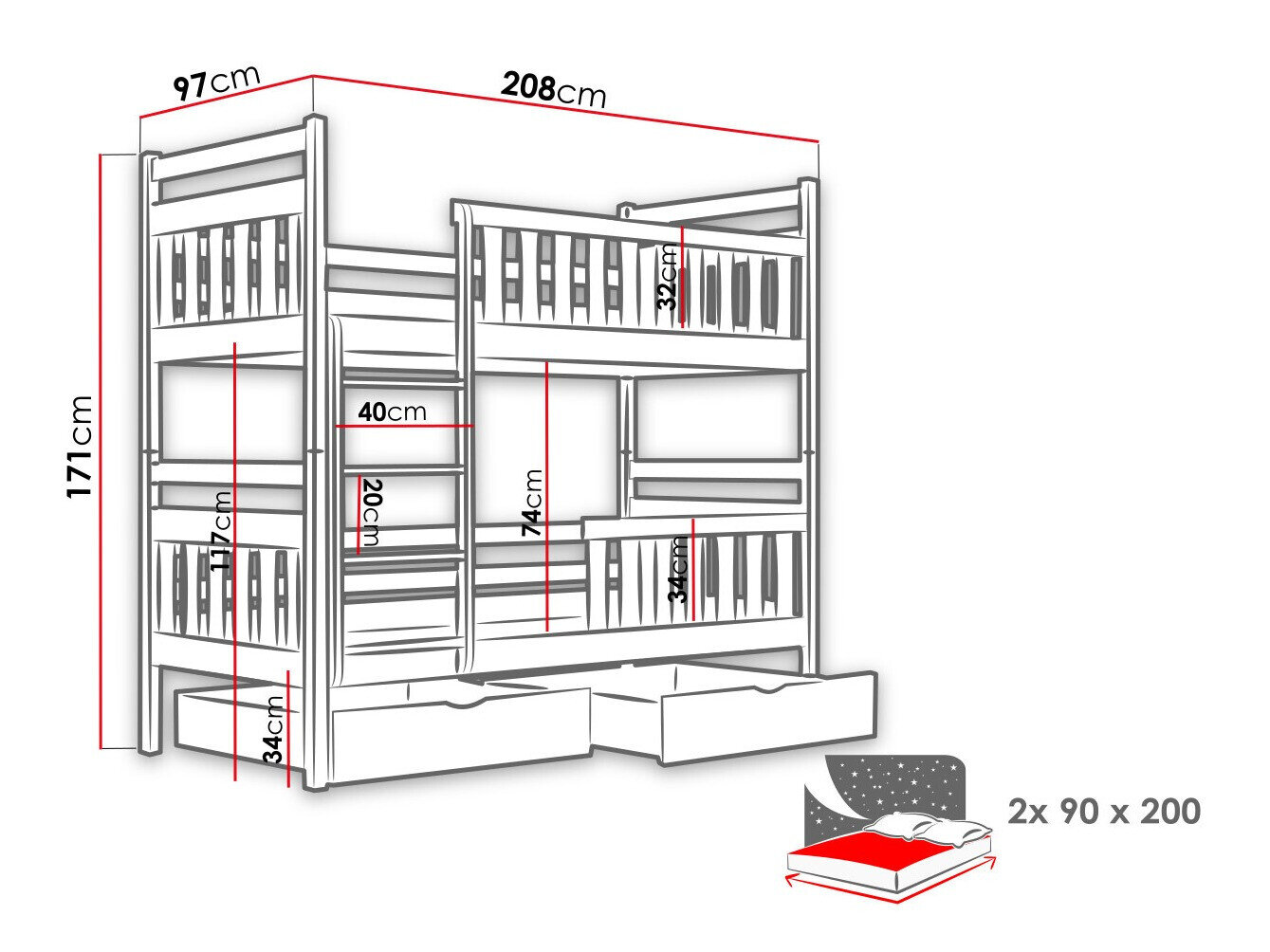 Køjeseng Vista 100 (Hvid)