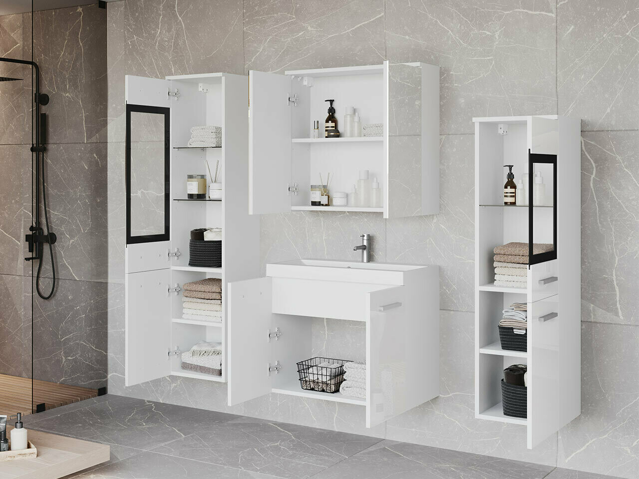 Badeværelsessæt Scientia III (Glansfuld hvid + Hvid)
