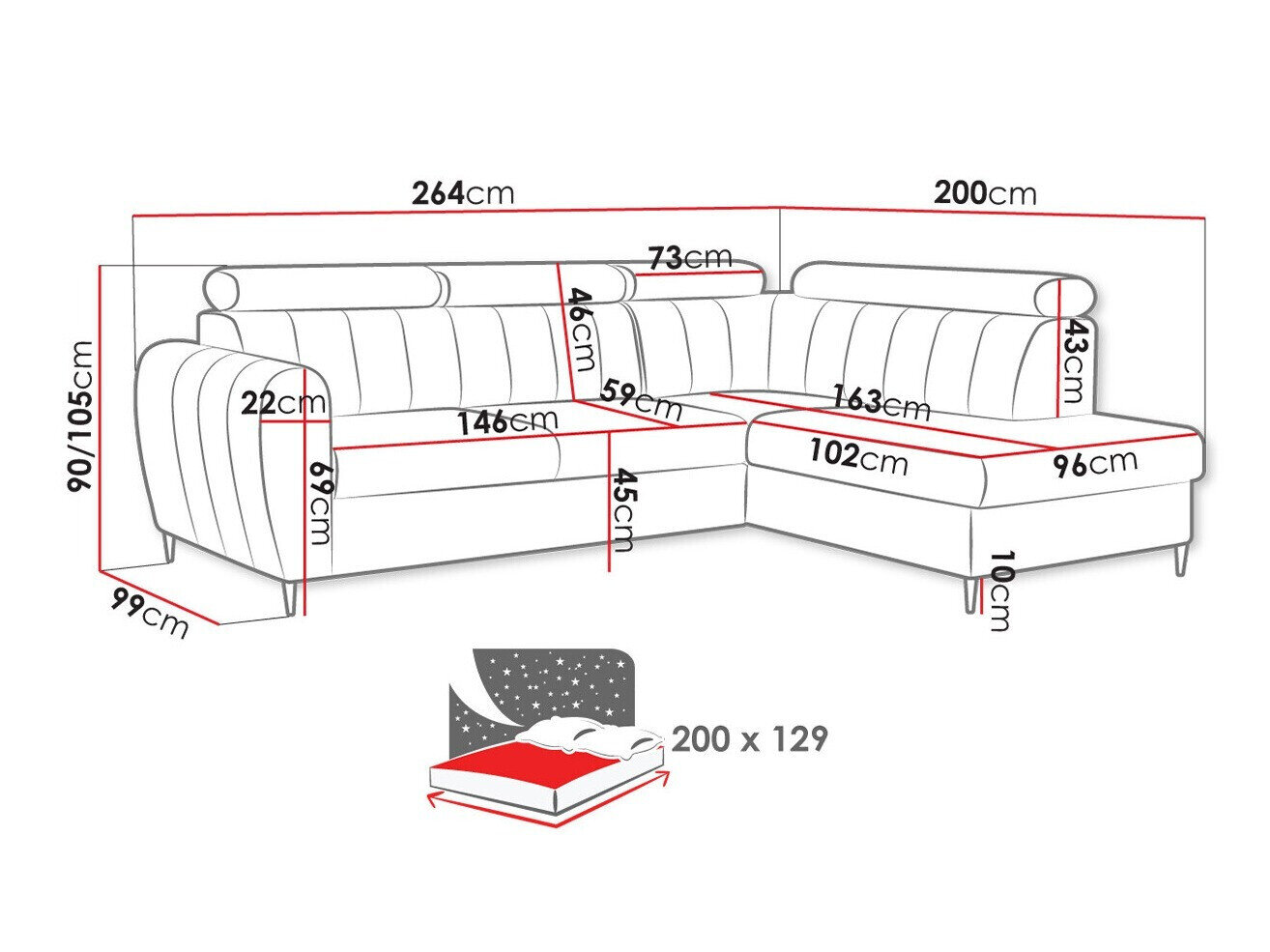 Hjørnesofa Temple 125 (Kronos 01)