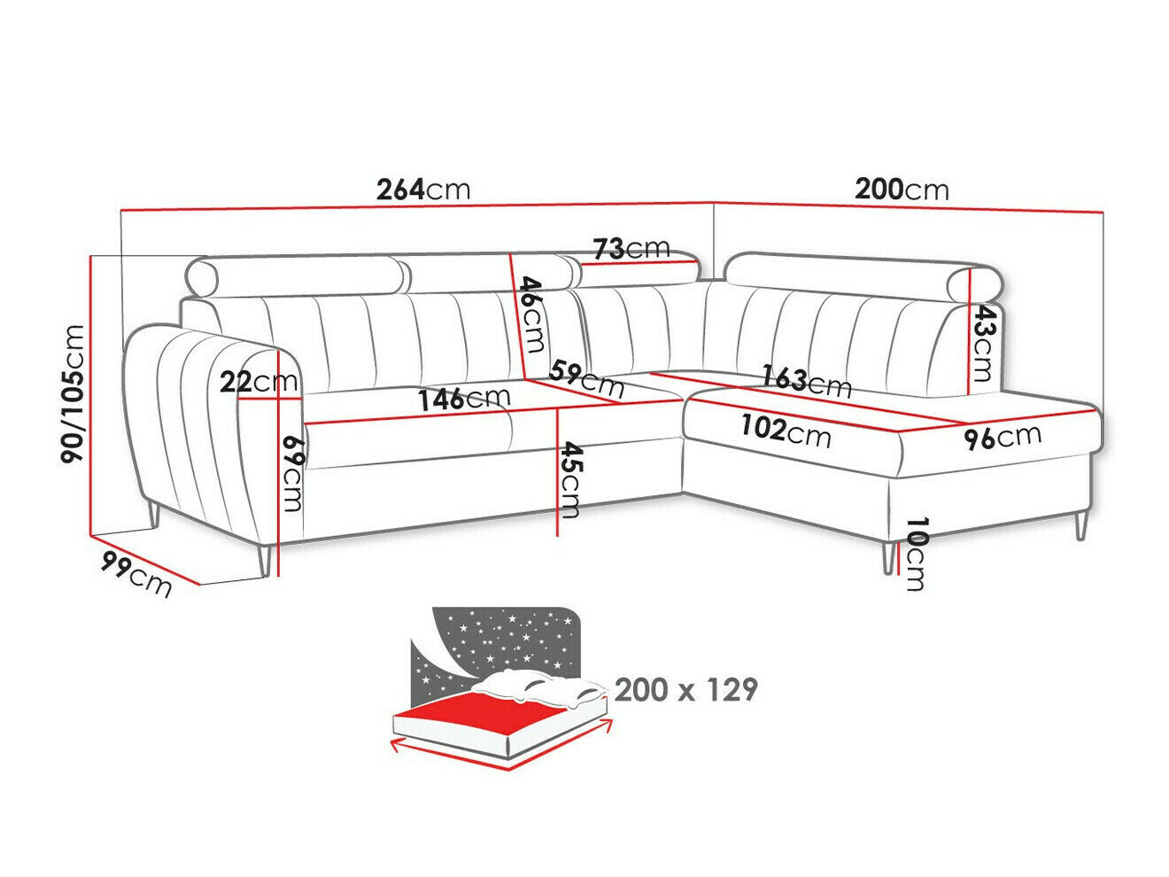 Hjørnesofa Temple 125 (Kronos 19)