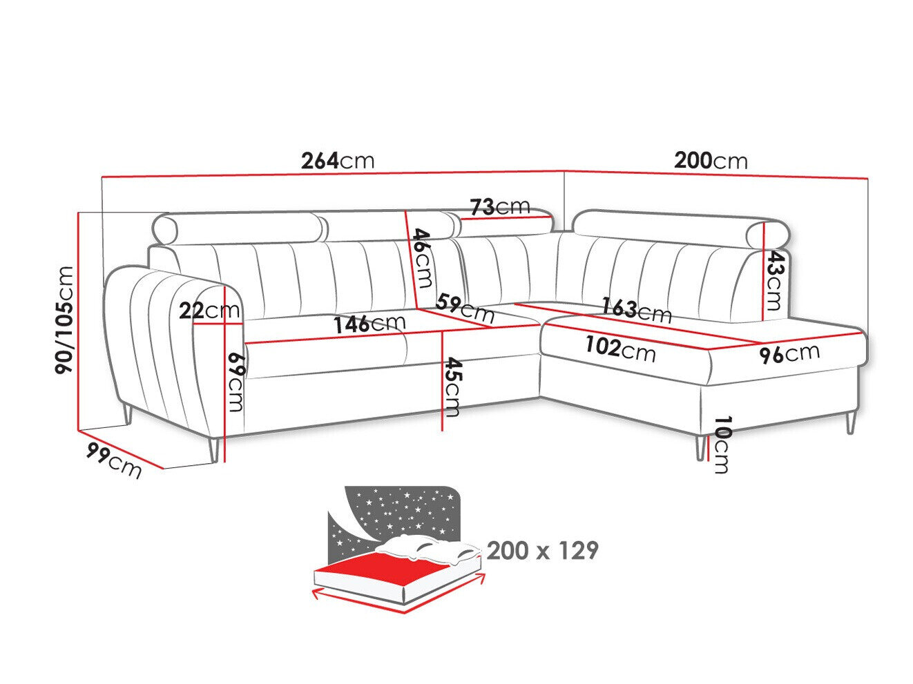 Hjørnesofa Temple 125 (Kronos 19)