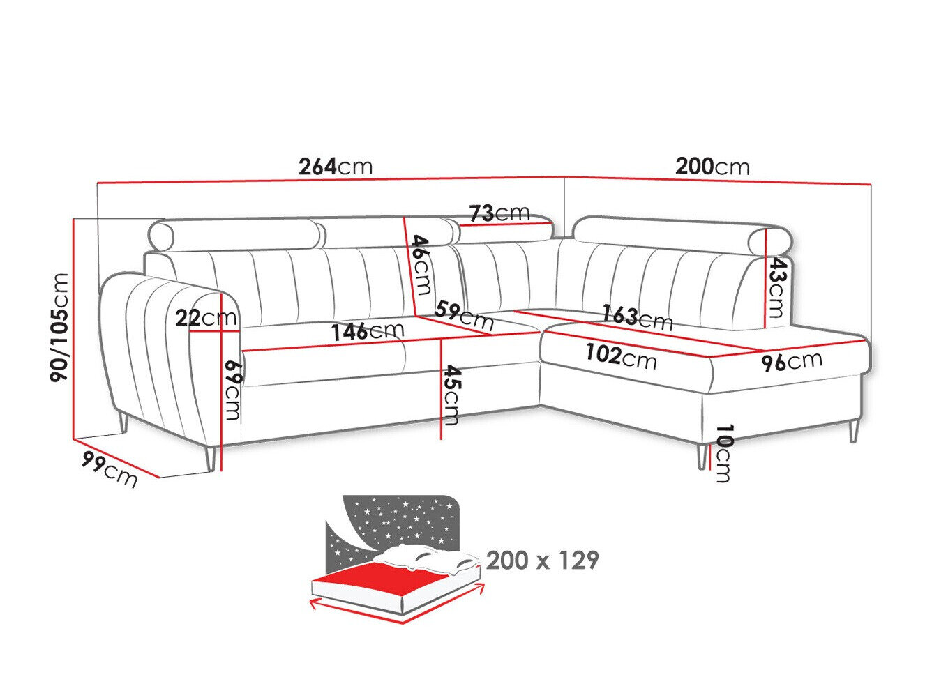 Hjørnesofa Temple 125 (Kronos 29)