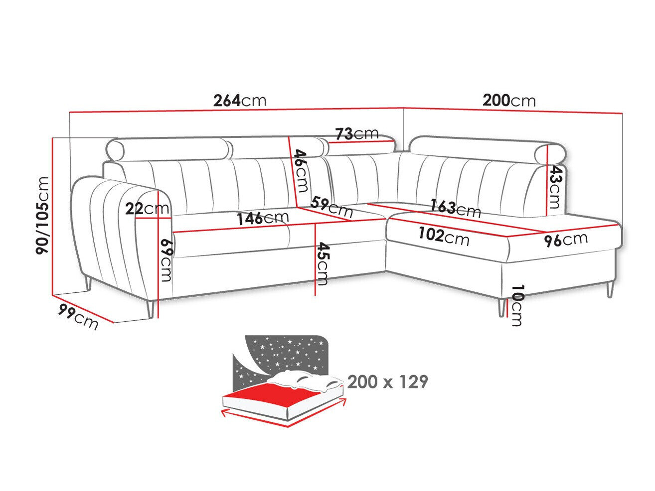 Hjørnesofa Temple 125 (Paros 2)