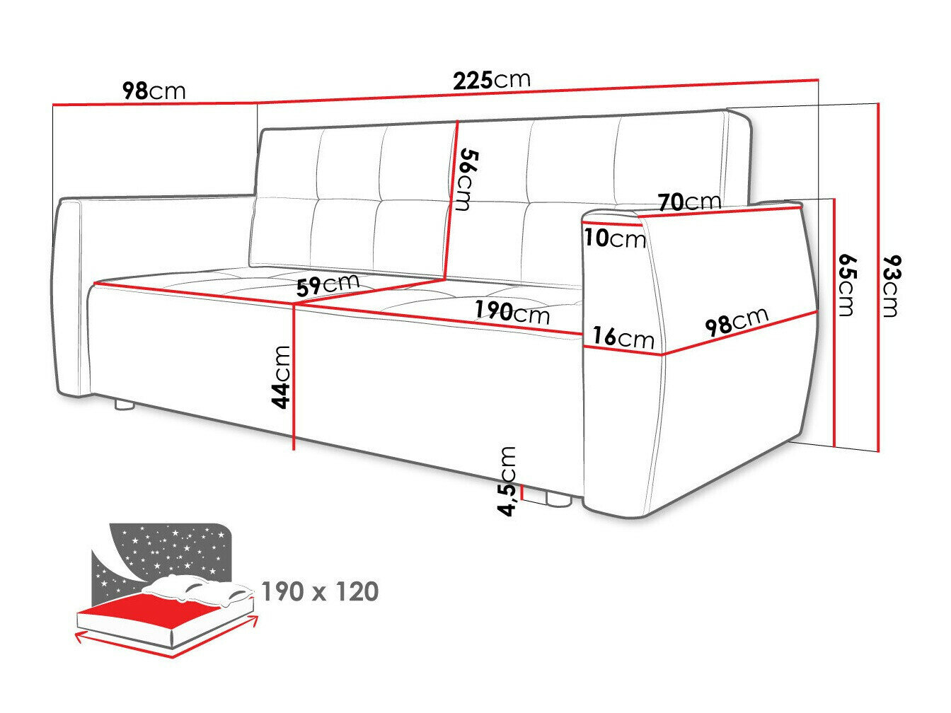 Sovesofa Edinburg 107 (Poso 14 + Kronos 14)