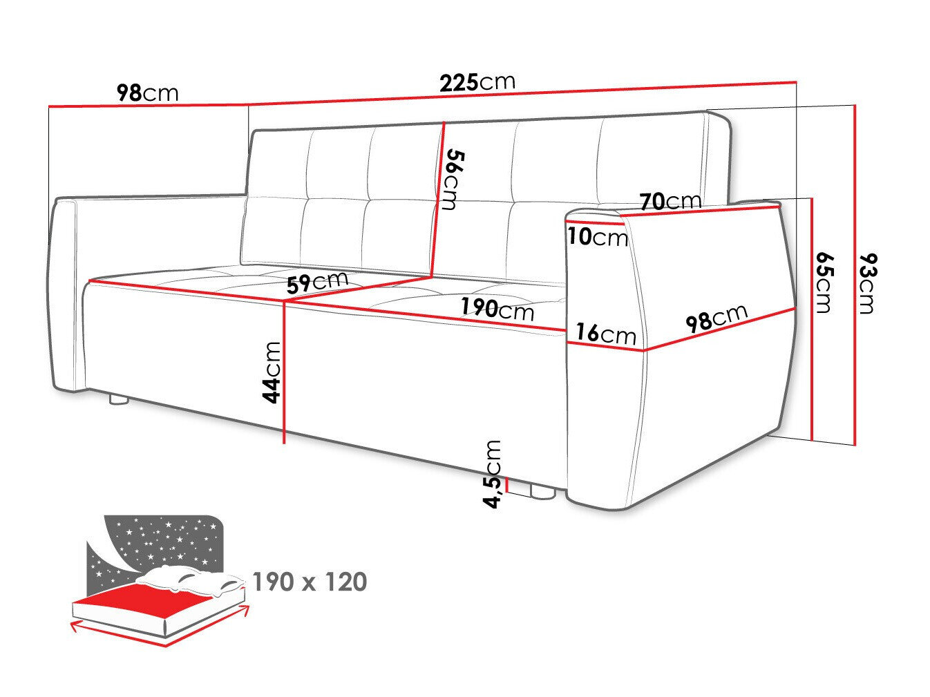 Sovesofa Edinburg 107 (Poso 39 + Kronos 39)