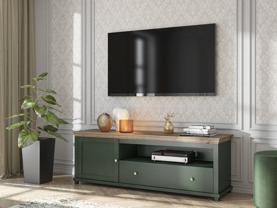 TV-bord Tolnue 104 (Mørkegrøn + Lefkas eg)